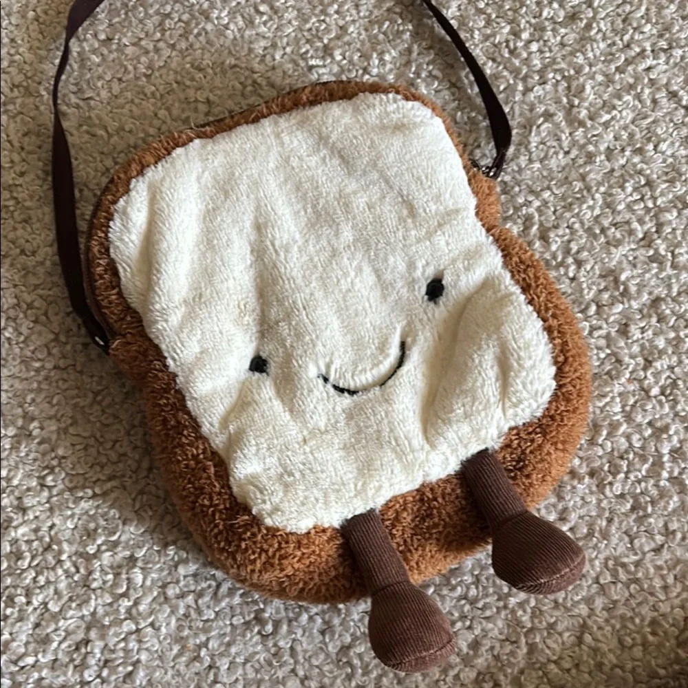 ♥️… Jellycat Cute Toast-Shaped Kids Bag - Brown and White